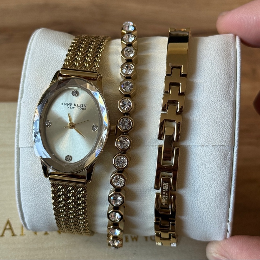 Anne Klein New York Crystal Accented Bangle Women's Watch & Bracelet 12/7786GPST